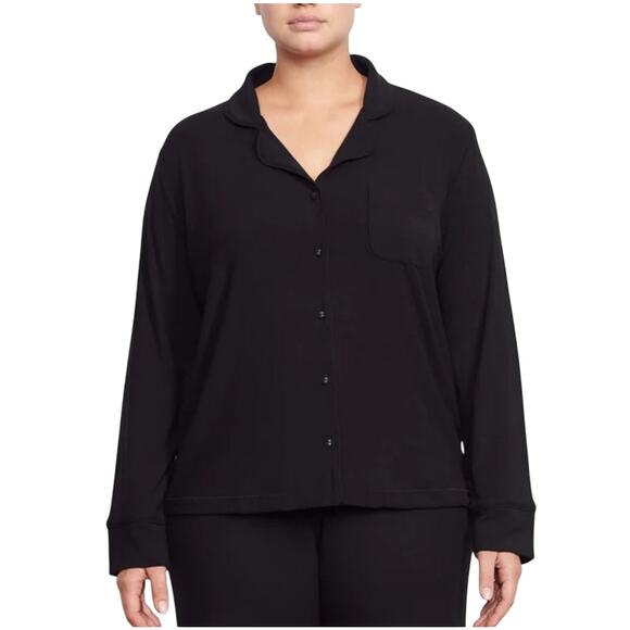Skims Black Ribbed Soft Knit Button Front Long Sleeve Lounge Top Size 2XL - Picture 1 of 8